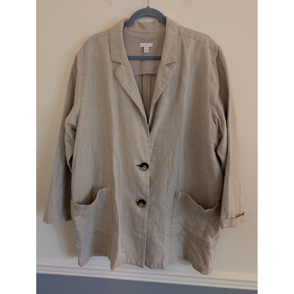 J. Jill Linen Cotton Blend Oversized Blazer Oatmeal Beige XL lagenlook coastal